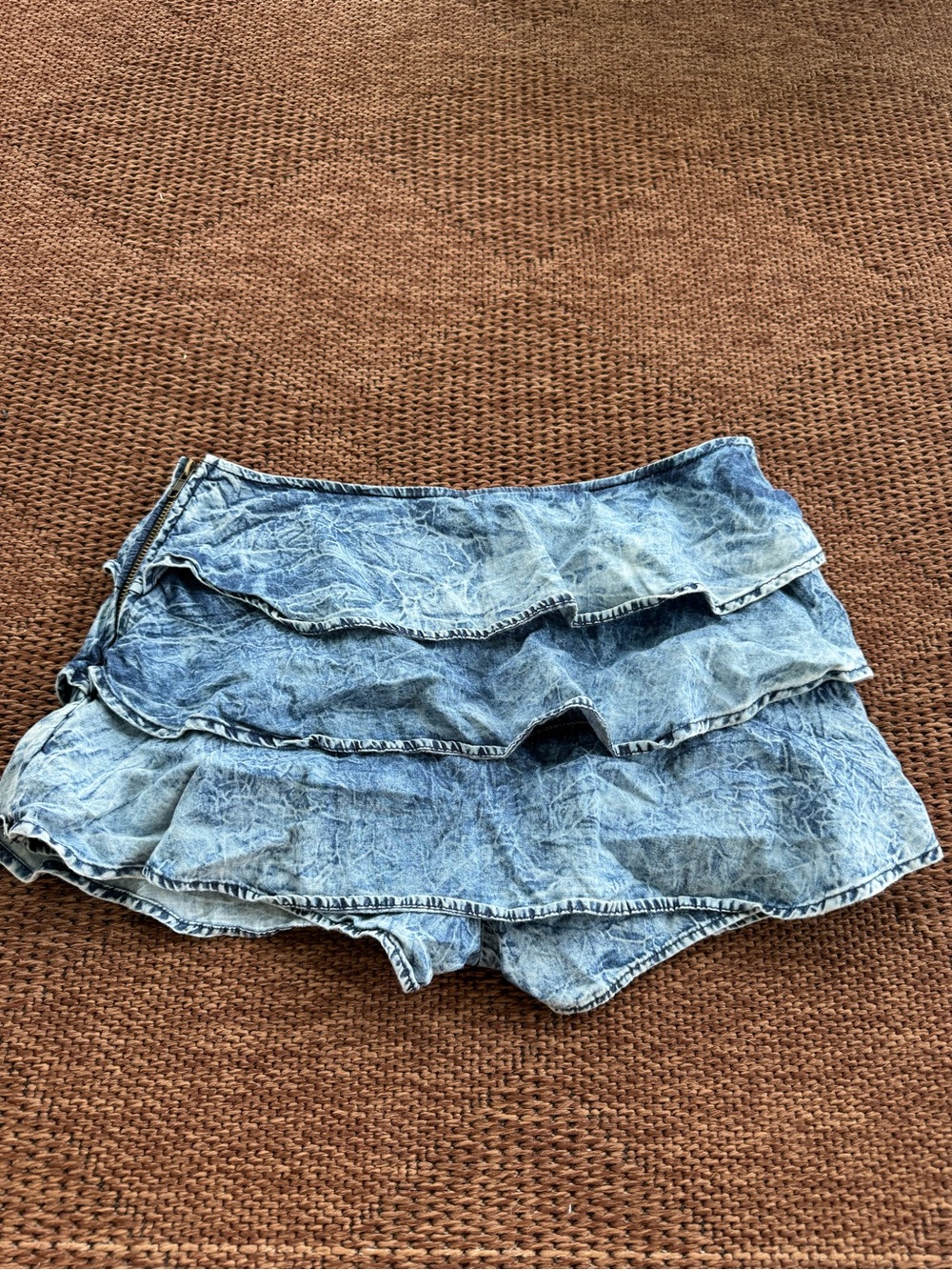 Mia Chica Washed Light Blue Tiered Ruffle Mini Skirt